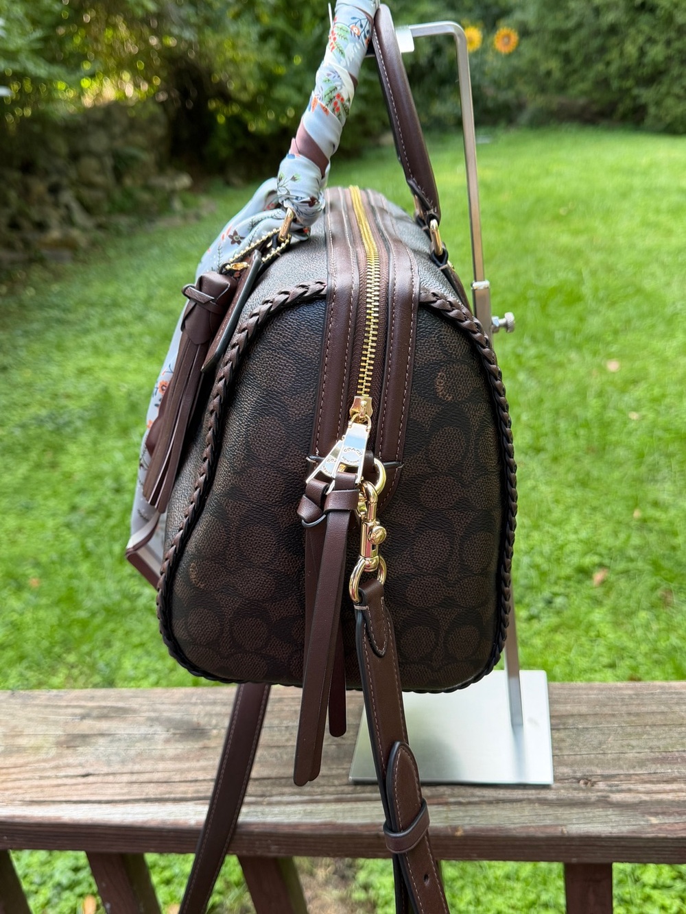 Barely used: Coach Large Rowan Braided Signature Canvas Satchel Brown - Picture 3 of 9